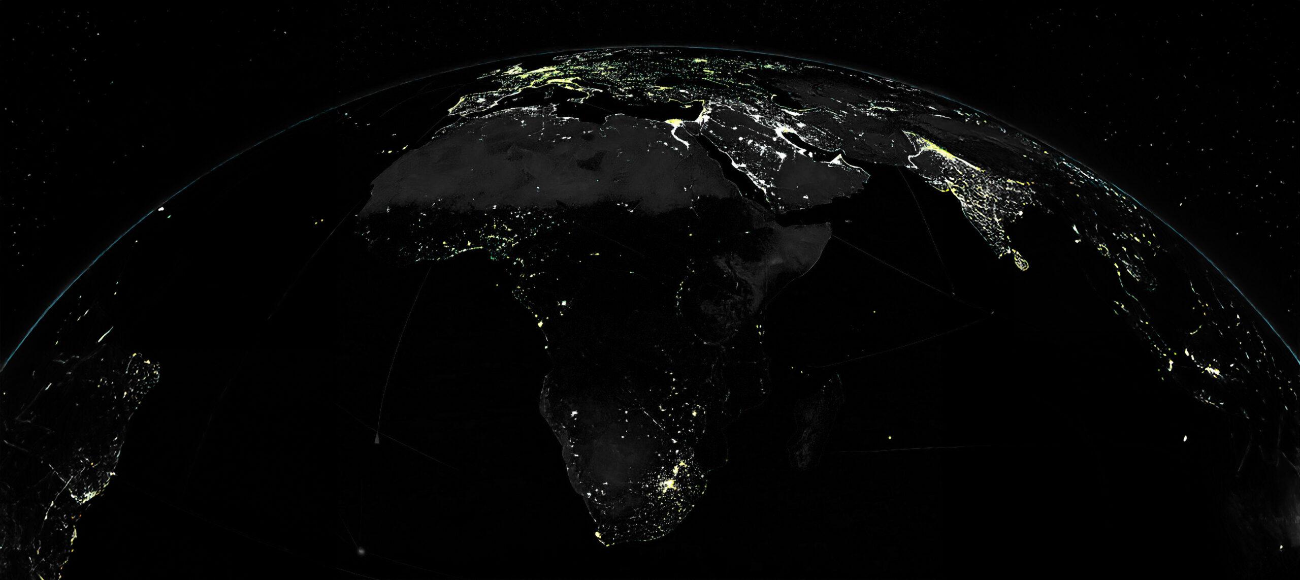Africa, Greece and Europe connected across the Earth at night